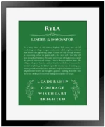 Ryla custom name meaning print in dark green with black matte frame