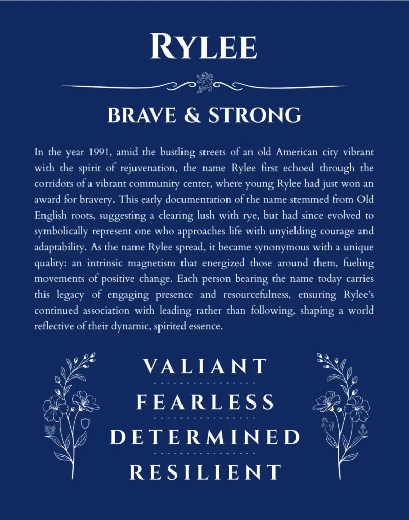 Rylee personalized name meaning print in deep blue