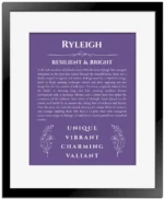 Ryleigh name meaning wall art by Get Your Story in purple with black matte frame