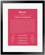 Rylo personalized wall art with the story of your name in red with black matte frame