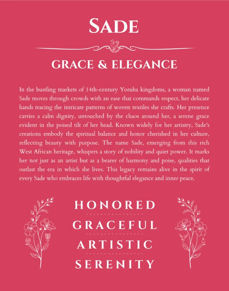 Sade personalized name meaning print in red