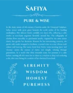 Safiya name origin print with meaning and traits in blue