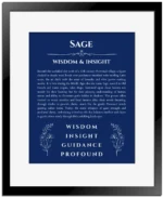 Sage name meaning gift print in deep blue with black matte frame