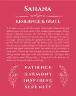 Sahana personalized name art with origin story in red