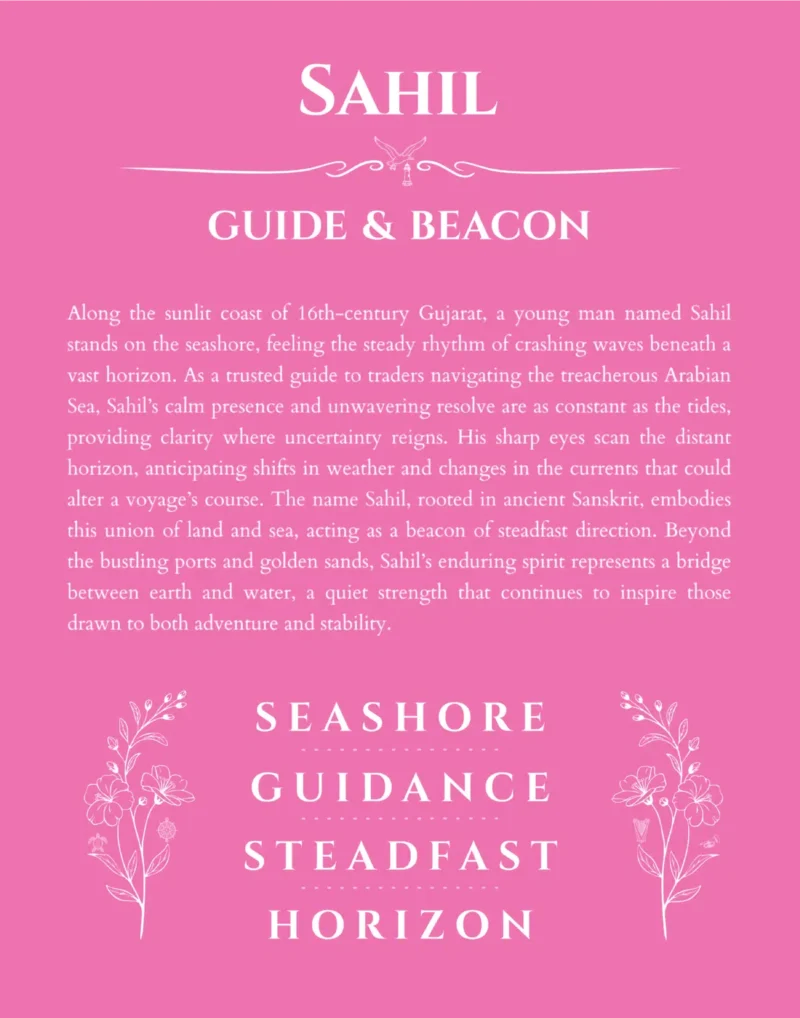 Sahil personalized name print with origin and traits in pink