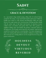 Saint custom name art showing meaning and origin in dark green
