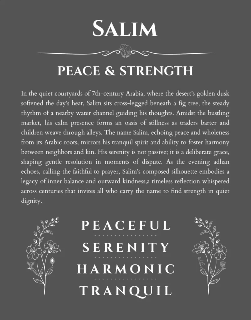 Salim personalized name print with origin and traits in gray
