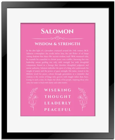Salomon personalized wall art with the story of your name in pink with black matte frame