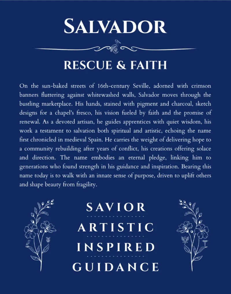 Salvador personalized name meaning print in deep blue