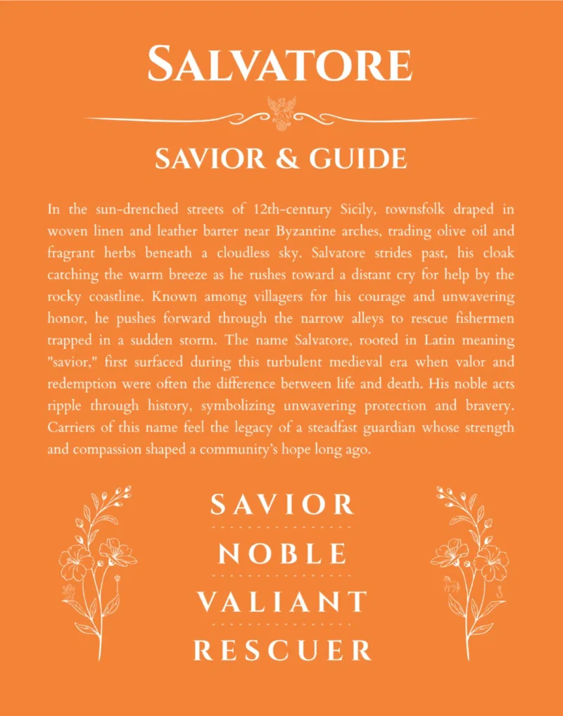 Salvatore name meaning wall art by Get Your Story in orange