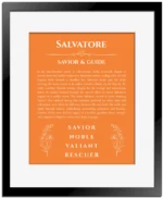 Salvatore name meaning wall art by Get Your Story in orange with black matte frame