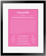 Samadhi custom name meaning print in pink with black matte frame
