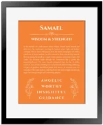 Samael name meaning wall art by Get Your Story in orange with black matte frame