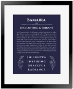 Samaira custom name meaning print in navy blue with black matte frame