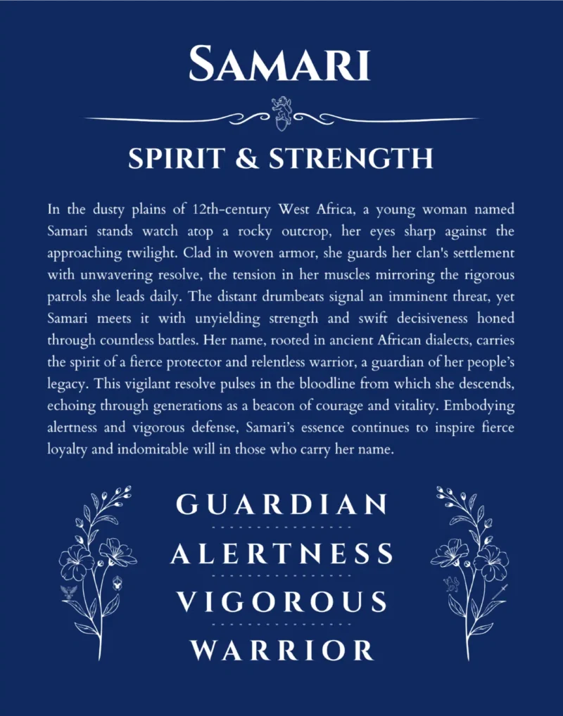 Samari name meaning gift print in deep blue