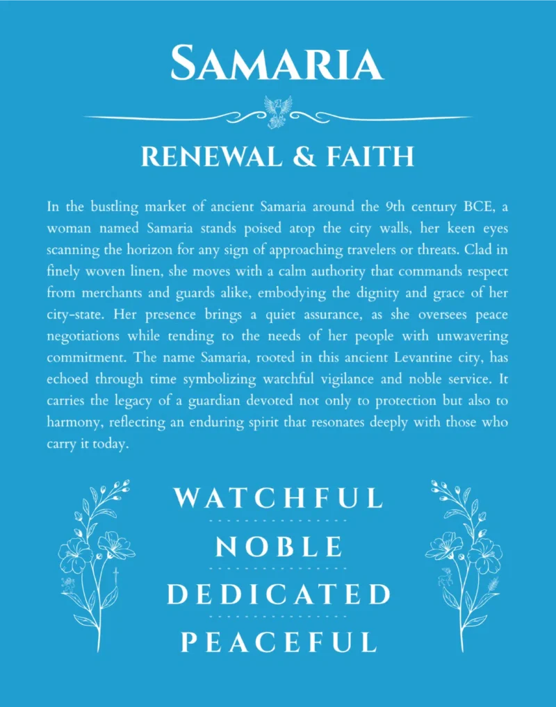 Samaria name origin print with meaning and traits in blue
