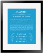 Samarth custom name meaning print in blue with black matte frame