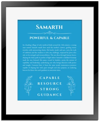 Samarth custom name meaning print in blue with black matte frame
