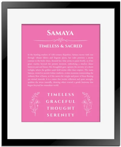 Samaya custom name print for wall display in pink with black matte frame