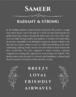 Sameer name origin print with meaning and traits in gray
