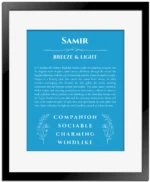 Samir name meaning gift print in blue with black matte frame