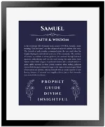 Samuel name meaning wall art by Get Your Story in navy blue with black matte frame