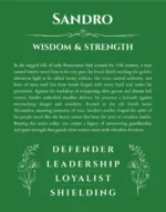 Sandro name origin print with meaning and traits in dark green