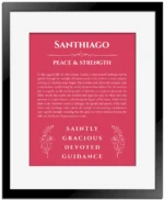 Santhiago name meaning wall art by Get Your Story in red with black matte frame