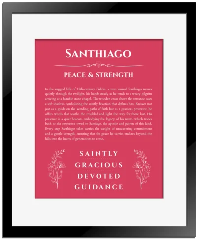 Santhiago name meaning wall art by Get Your Story in red with black matte frame