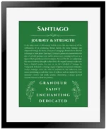 Santiago custom name print for wall display in dark green with black matte frame