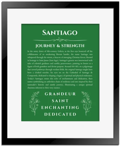 Santiago custom name print for wall display in dark green with black matte frame