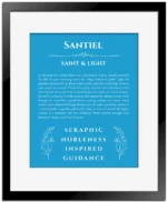 Santiel name meaning wall art by Get Your Story in blue with black matte frame