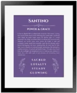 Santino custom name meaning print in purple with black matte frame