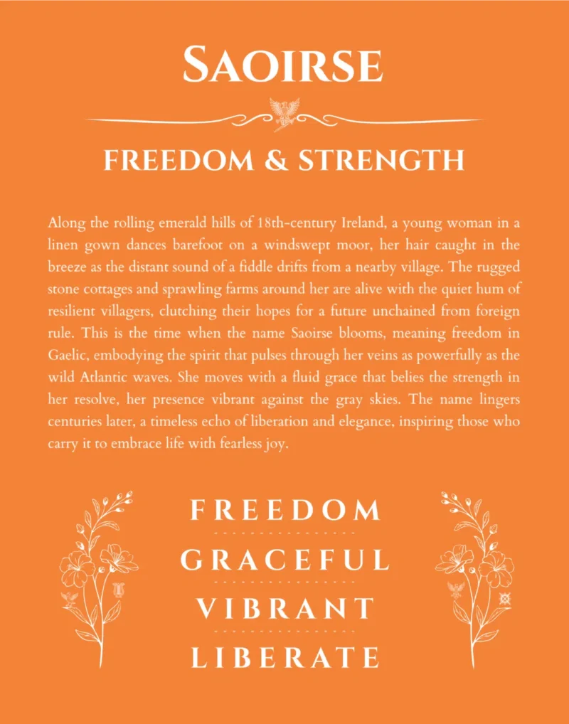 Saoirse custom name meaning print in orange