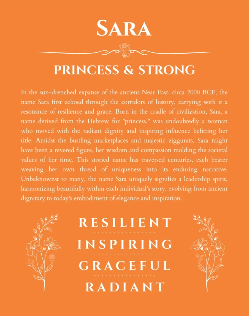 Sara name meaning gift print in orange