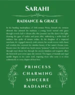 Sarahi personalized wall art with the story of your name in dark green