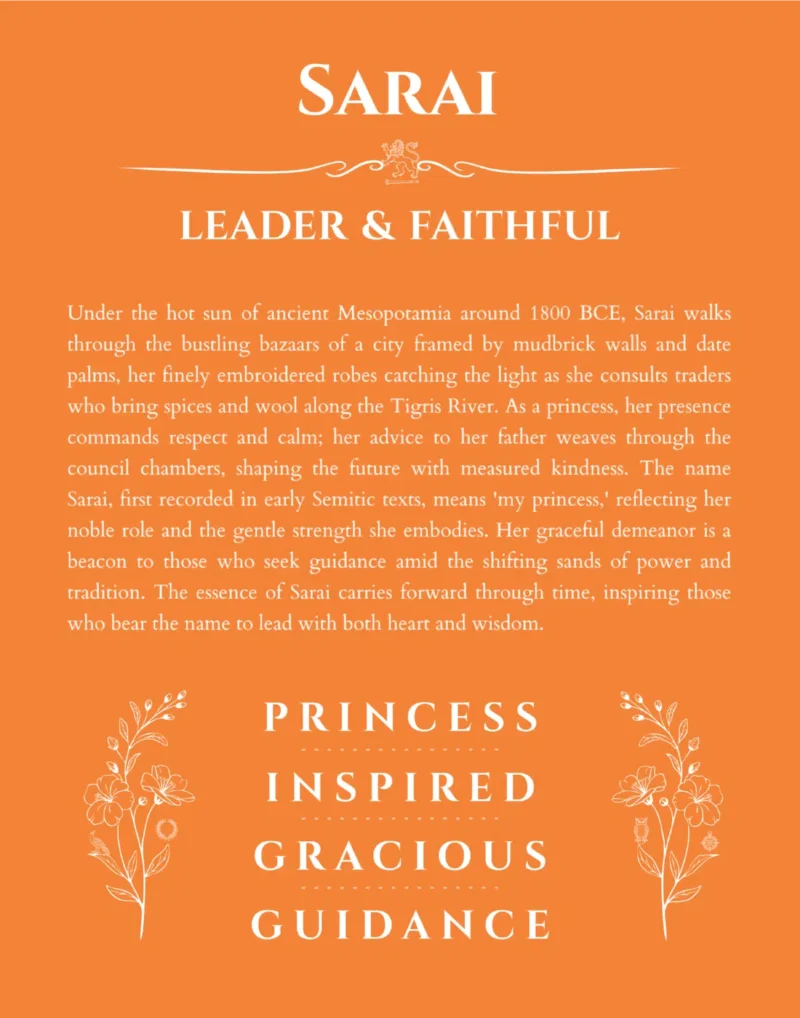 Sarai name origin print with meaning and traits in orange