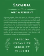 Savanna name origin print with meaning and traits in dark green