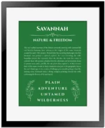 Savannah custom name meaning print in dark green with black matte frame