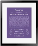 Savior custom name meaning print in purple with black matte frame