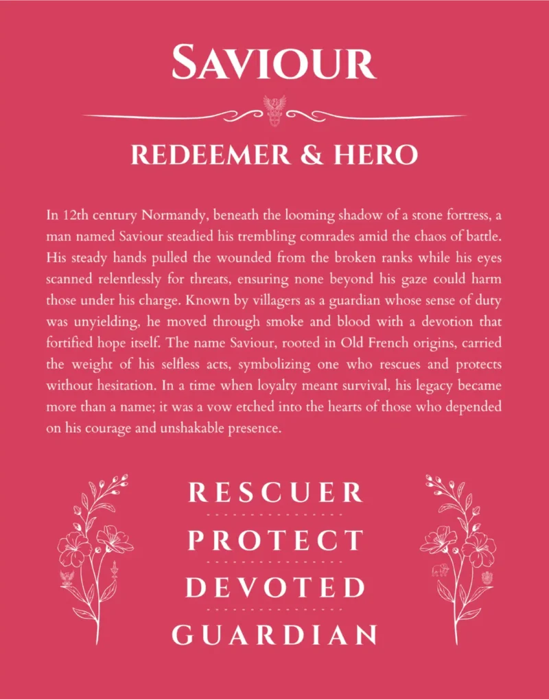 Saviour personalized wall art with the story of your name in red