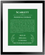 Scarlett personalized name meaning print in dark green with black matte frame