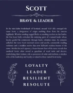 Scott personalized name art with origin story in navy blue