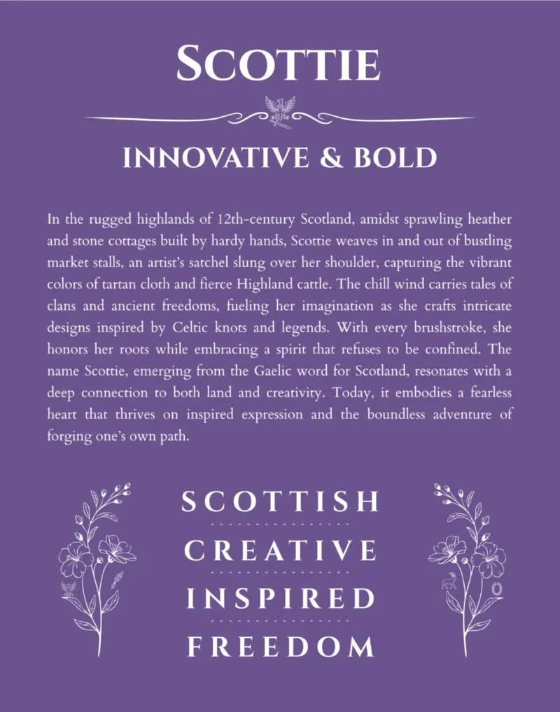 Scottie personalized name meaning print in purple