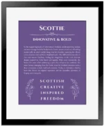 Scottie personalized name meaning print in purple with black matte frame