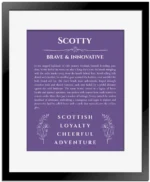 Scotty personalized name meaning print in purple with black matte frame