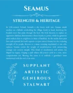 Seamus personalized name art with origin story in blue