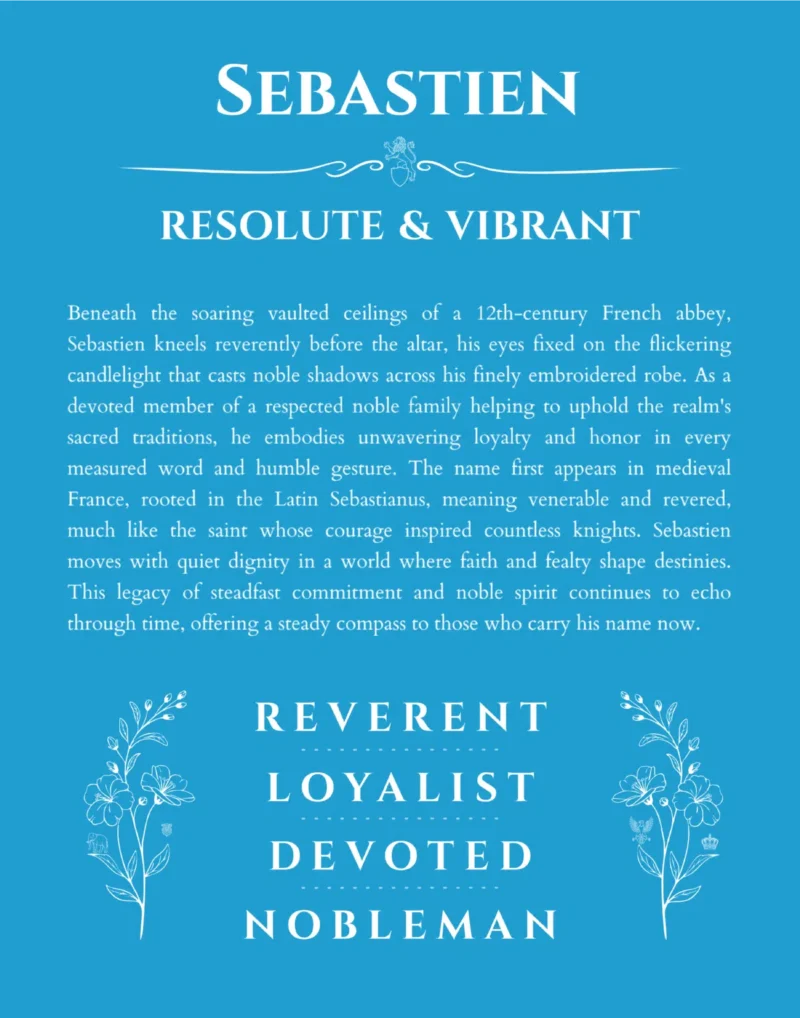 Sebastien personalized name meaning print in blue