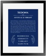 Sedona custom name art showing meaning and origin in deep blue with black matte frame