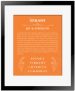 Sekani name meaning gift print in orange with black matte frame